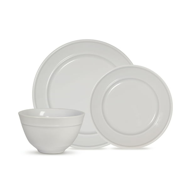Mainstays Elevated Rim 12Piece Round Stoneware Dinnerware Set, White