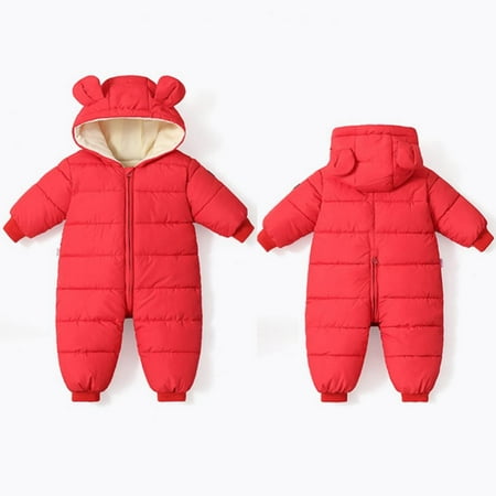 

Infant Baby Boys Girls Toddler Down fleece Romper Cute Ear Hooded Outwear Zipped One Piece Toddler Fleece Jumpsuit Coat Solid Bodysuit 0-3T