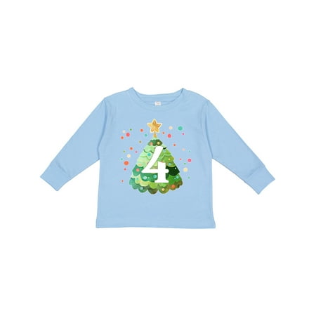 

Inktastic 4th Birthday Green Christmas Tree with Yellow Star Gift Toddler Boy or Toddler Girl Long Sleeve T-Shirt
