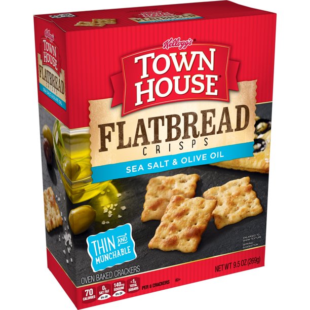Kellogg's Town House, Flatbread Crisps, Sea Salt & Olive Oil, 9.5 Oz