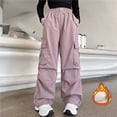 thumbnail image 2 of Glisme Big Girls Cargo Pants Fleece Lined Wide Leg With Pockets Autumn Casual Girls Baggy Trousers, 2 of 9