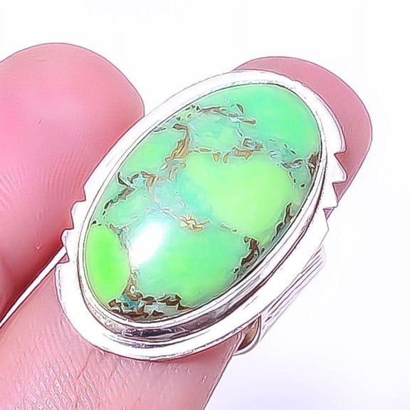 Copper Green Turquoise - Arizona Gemstone 925 Sterling Silver Handmade Ring s.7 A393, Beautiful Jewelry For Woman & G, New Year Sale, Valentin's Day G