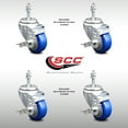 thumbnail image 2 of 3.5 Inch SS Blue Polyurethane Swivel 3/8 Inch Threaded Stem Caster Set Brake, 2 of 2