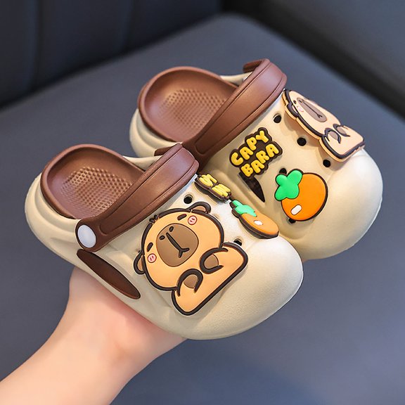 Girls Sandals For Toddler Kids Outdoor Slip On Shoes With Cute Capybara Non Slip Lightweight For Daily Wear Casual Girls Sandals Khaki 26