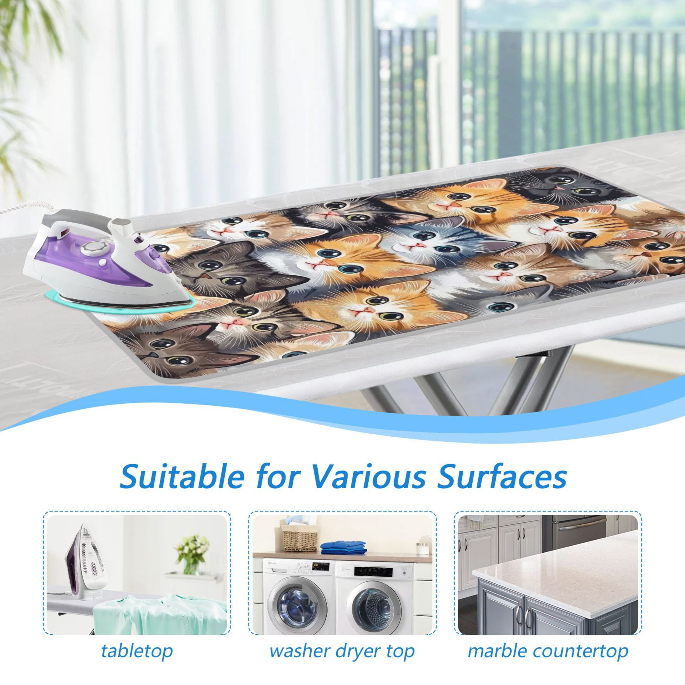 Brown Cute Cat Ironing Mat Blanket for Table Top Travel Portable Ironing Board Pad 47.2x27.6 Inch