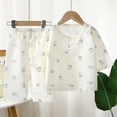 thumbnail image 2 of Ulanda Toddler Baby Girl Cotton Linen Button-up Pajamas Bear Print Long Sleeve Kid Sleepwear PJs Set (Light Blue, 6-12 Months), 2 of 4