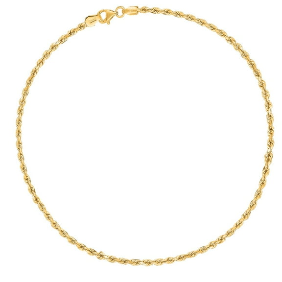 RItastephens 10k Yellow Gold Rope Anklet Bracelet 10 Inches for Female Adults, and Teens