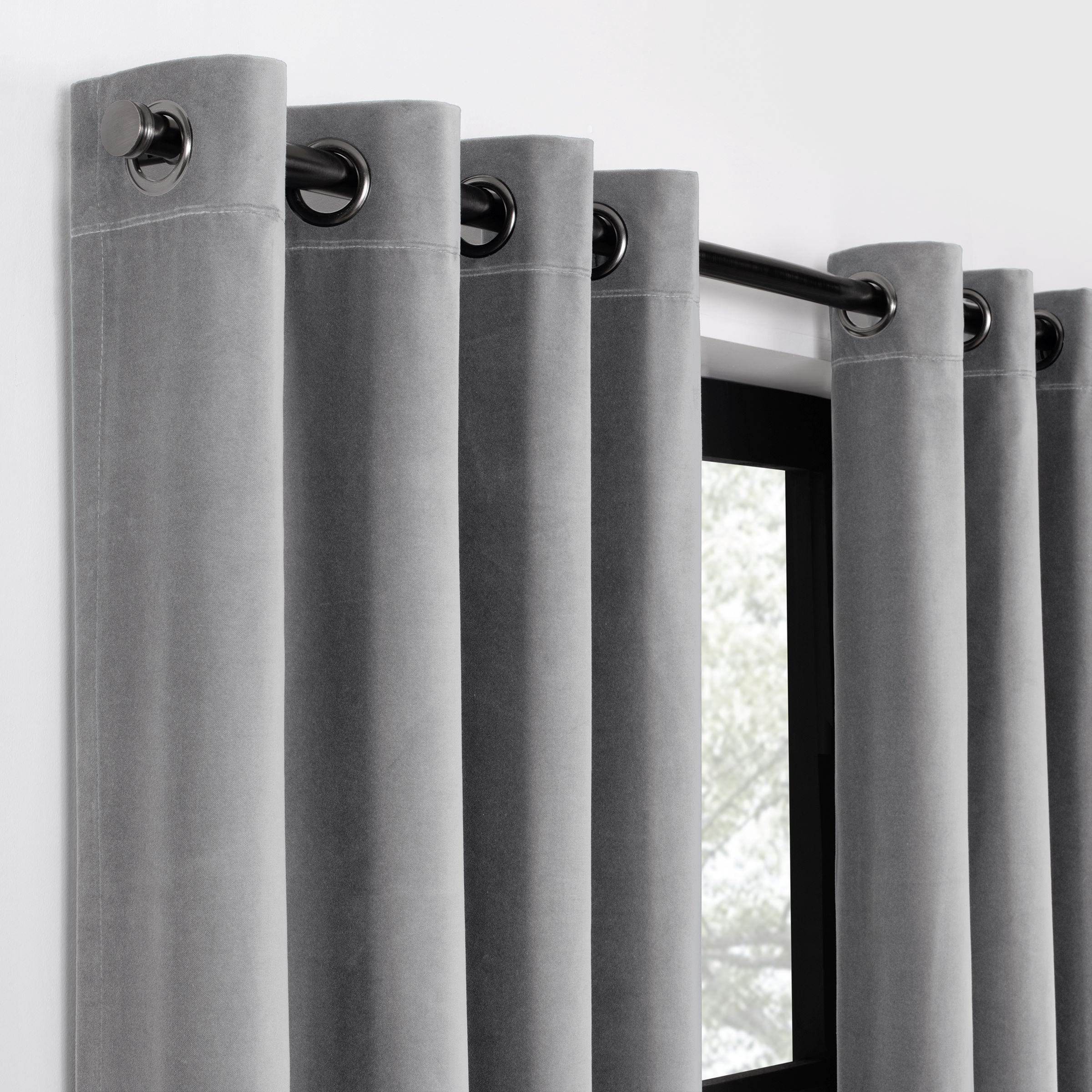 Eclipse Luxury Cotton Velvet, 100% Blackout, Grommet, Single Curtain Panel, 50"x96", Dark Grey