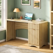 Bestier 47 Computer Desk with Drawer, Modern Home Office Desk with Storage Cabinet, Fluted PC Study Writing Desk for Small Spaces, Oak