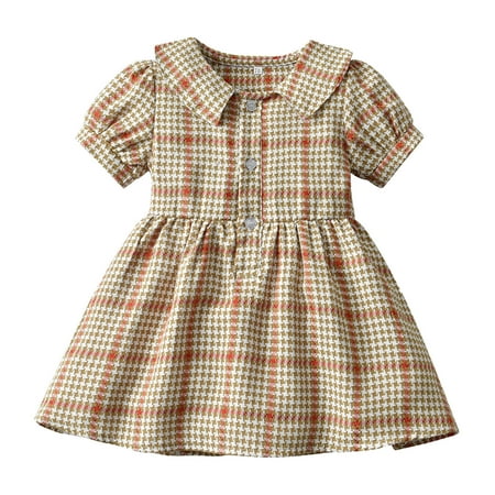 

Little Girl Dress Kids Baby Girls Spring Plaid Cotton Short Sleeve Princess Clothes Toddler Summer Cool Cute