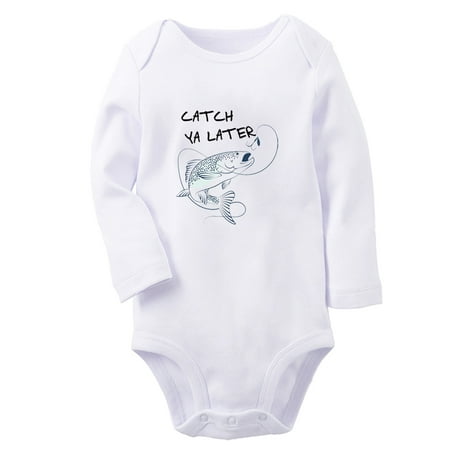 

iDzn® Catch Ya Later Fishing Funny Rompers Newborn Baby Unisex Bodysuits Infant Jumpsuits Toddler Kids Long Sleeve Oufits (White 0-6 Months)