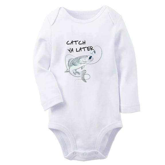 iDzn Catch Ya Later Fishing Funny Rompers, Newborn Baby Unisex Bodysuits, Infant Jumpsuits, Toddler Kids Long Sleeve Oufits (White, 0-6 Months)
