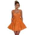 thumbnail image 1 of Vestido de bienvenida Dessiny Cute naranja con cuello cuadrado y lentejuelas, 1 of 6