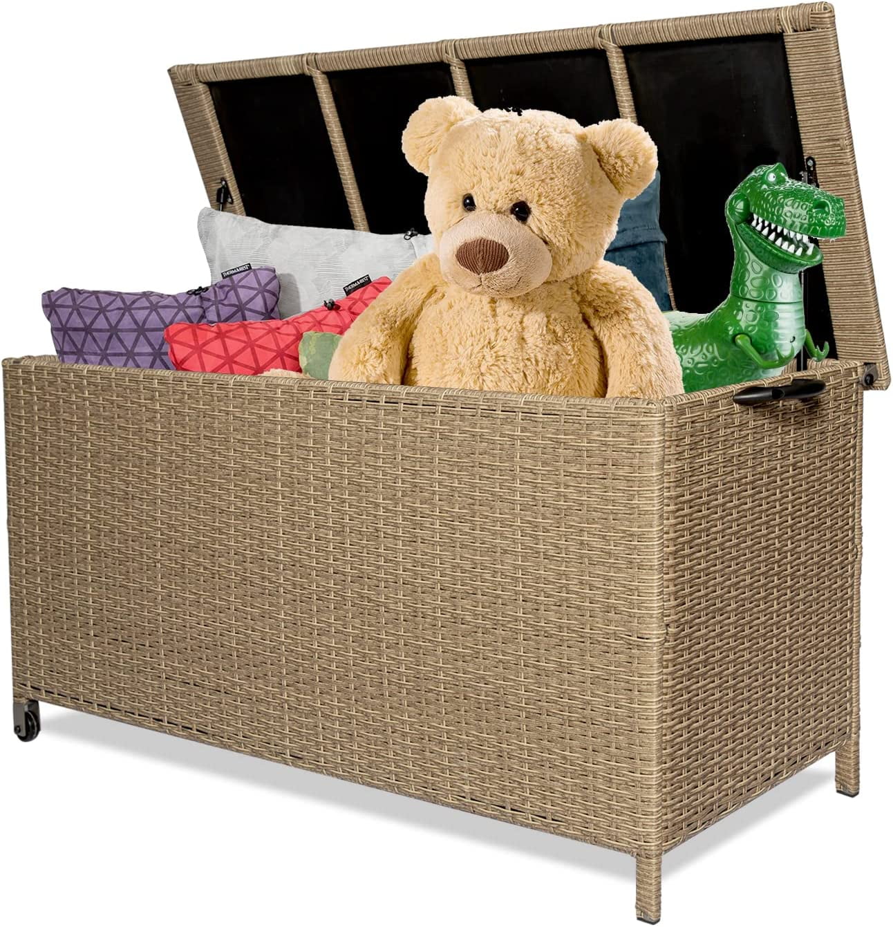 Outdoor Storage Box Deck Box, 120 Gallon Rattan Waterproof Storage with