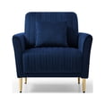 thumbnail image 5 of 31.5" Single Sofa Chair Modern Velvet Fabric Accent Chair Upholstered Reading Armchair with Deep Channel Tufting and Gold Metal Legss for Living Room Apartment Bedroom Office Dorm Studio, Blue, 5 of 6