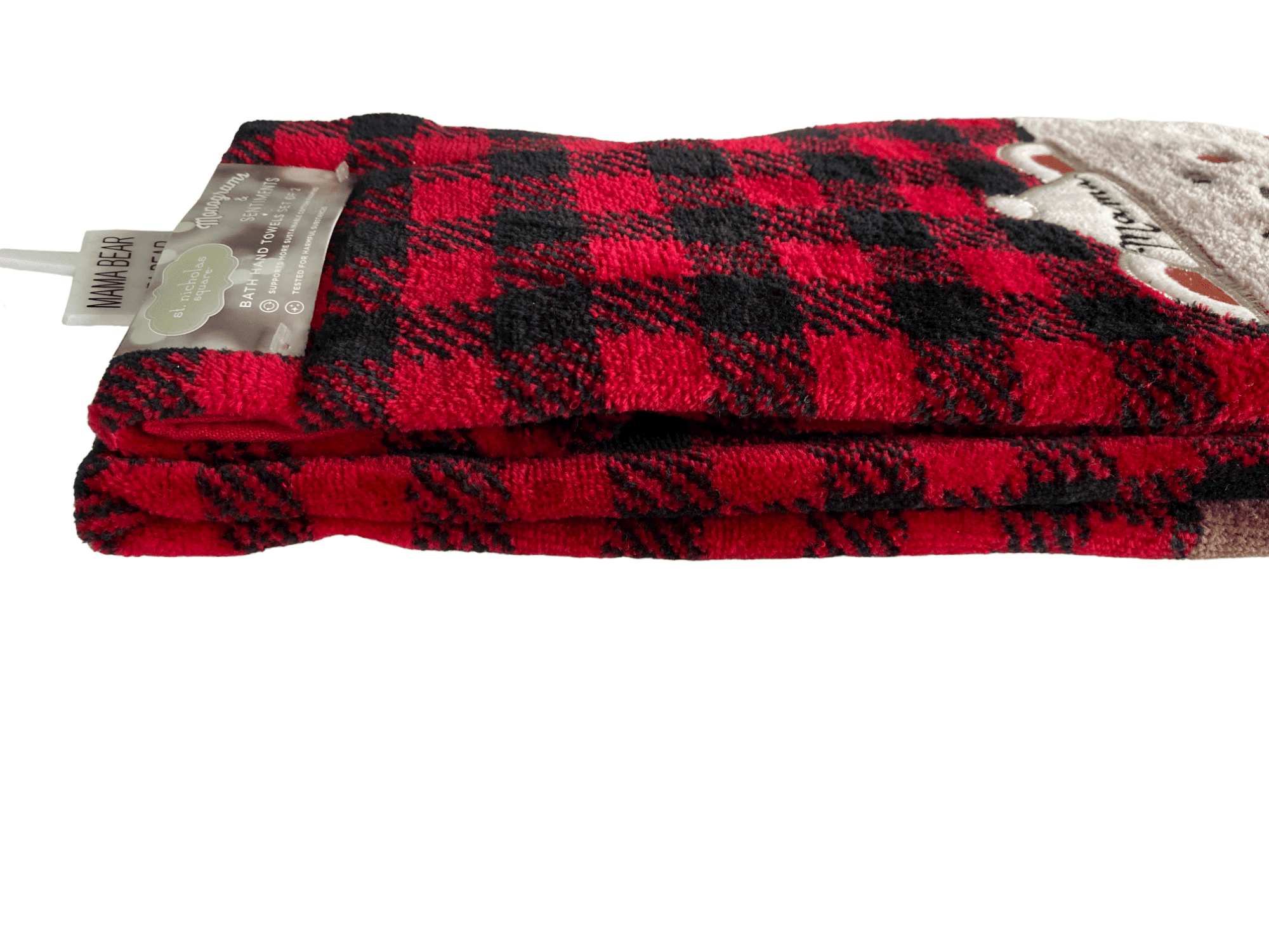 St Nicholas Mama Papa Bear Bath Hand Towels, Red Black Buffalo