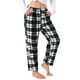 thumbnail image 4 of Pantalones de pijama de felpa suave y esponjosa para mujer Inspire Chic, con estampado de cuadros, cálidos para invierno, con bolsillos, color negro, 4 of 6