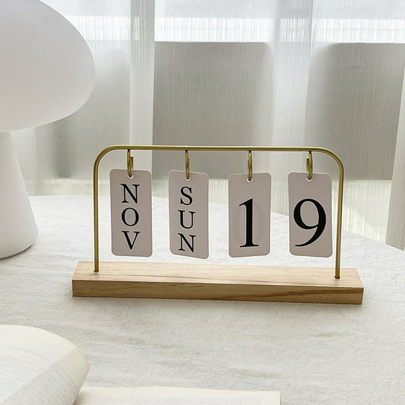 1Pc Wooden Perpetual Desk Calendar: Metal-Wood Month/Date Display, Gold Finish, Farmhouse Style, Reusable Decor for Office/Home/Classroom, Teacher/Birthday/Holiday Gift (Black)