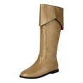 thumbnail image 6 of Roman Knee High Riding Boots for Women Vintage Leather Round Toe No Heel Flats Foldover Mid Calf Tall Boots Khaki Size 6.5, 6 of 7