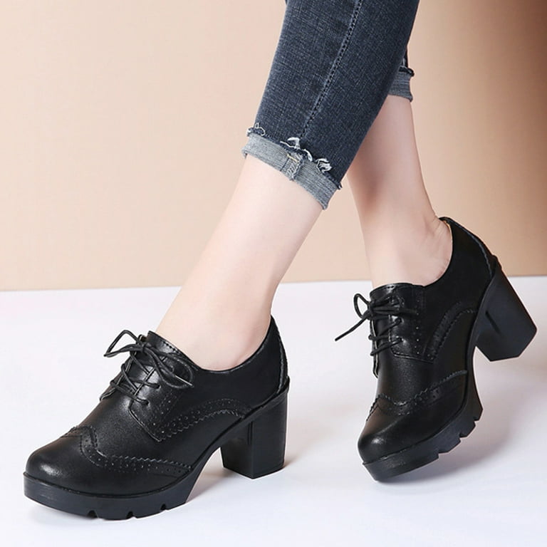 Quaouag Women's Classic T-Strap Platform Mid-Heel Square Toe