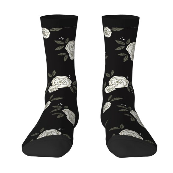 Uemuo Rose Flowers Pattern Women's Crew Socks, Soft Durable Breathable Moisture-Wicking with Odor Control Cotton socks