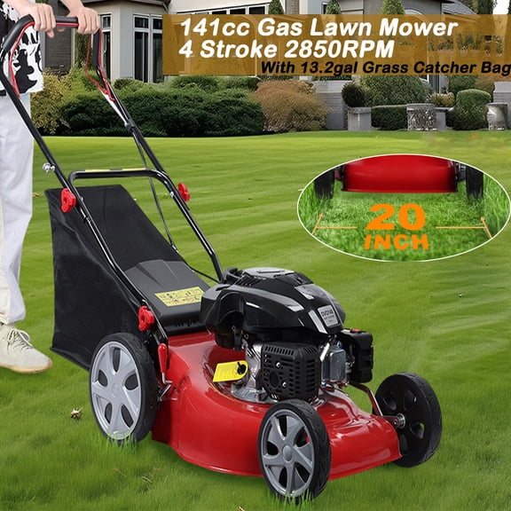 Self Propelled Lawn Mower with 141cc Gas Engine, 20-Inch Cutting Deck & 50 L/13.2 Gal Grass Bag, Adjustable Height for Yard, Garden, and Home Lawn Care