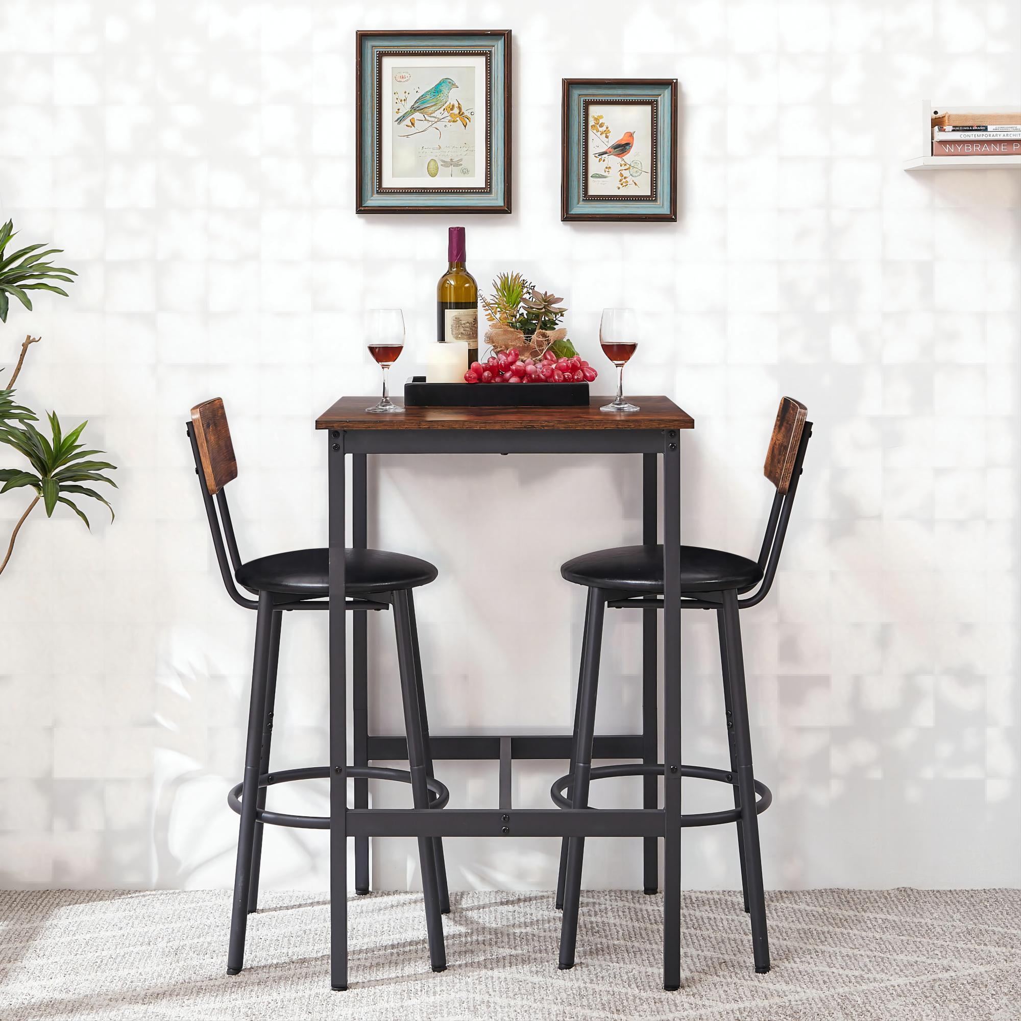DEALTOPS 23.62'' Bar Table Set with 2 Bar stools PU Soft seat with backrest-Rustic Brown