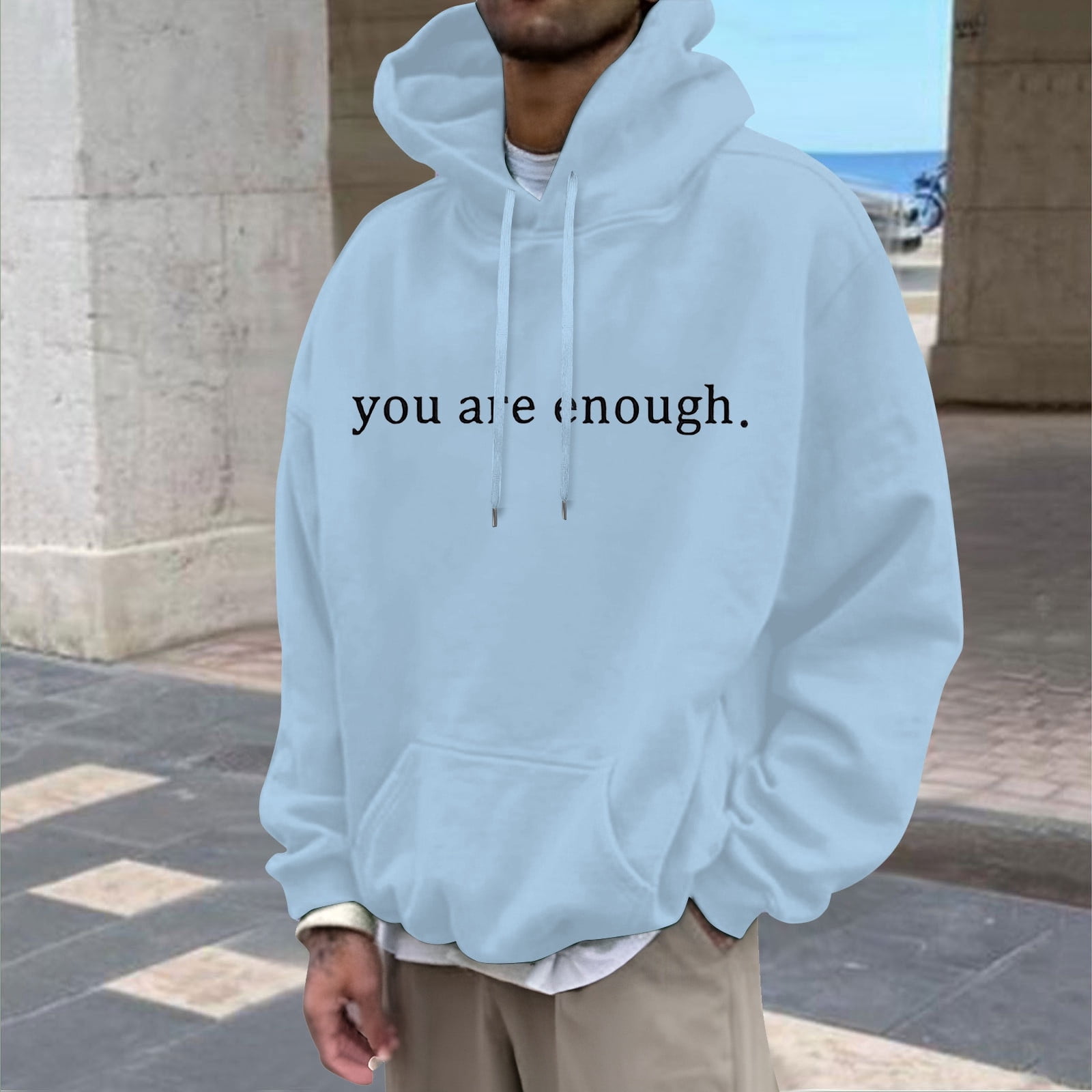 CONFREE Mens Hoodie Letter Prints Hoodies For Men Graphic Long Sleeve Casual Pullover Hooded Sweatshirts With Pockets