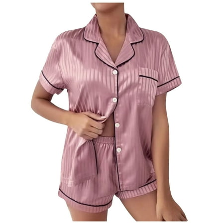 

COBKK Plus Size Lingerie Lingerie Sets Women Lingerie Satin Striped Printed Temptation Babydoll Underwear Short Sleeve Shirts Tops Sleepwear Briefs Suit Pink Floral Fancy Comfortable L