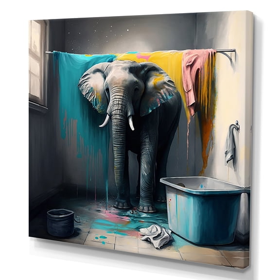Designart Elephant In Laundry Room Canvas Wall Art