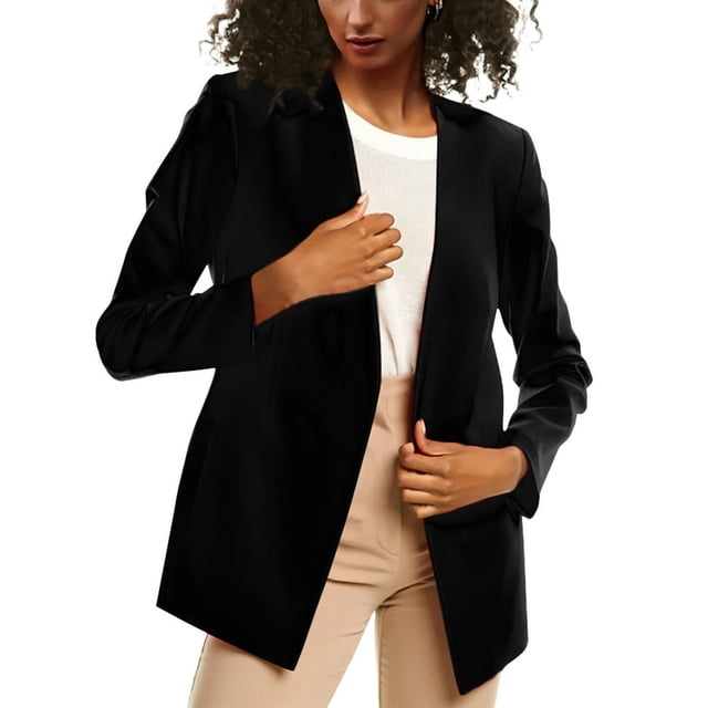 Veste Blazer Unie pour Femmes R Élégante à Manches Longues, Manteau Cardigan de Bureau, Blouse Formelle