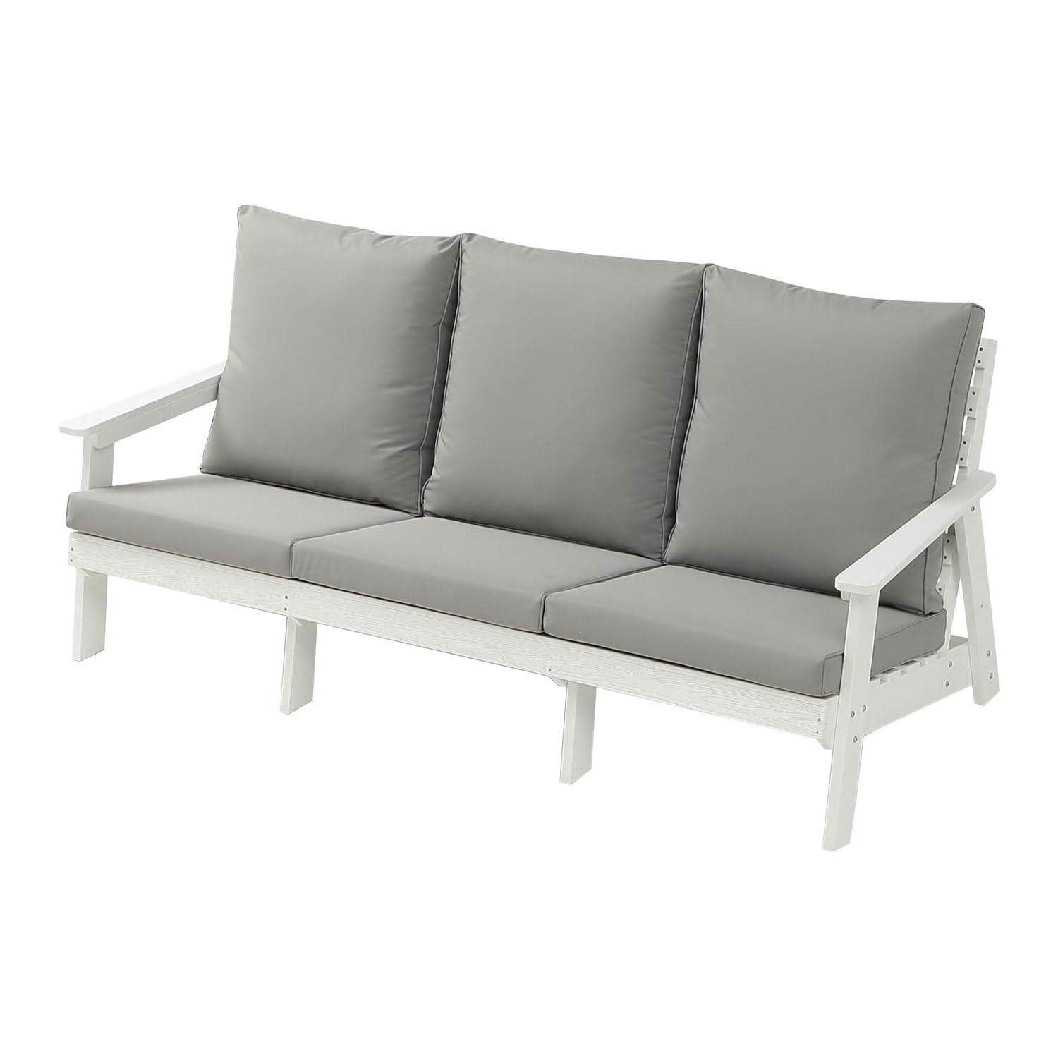 MAYEERTY Wood Grain HIPS 3-Seater Outdoor Patio Sofa, All Weather Garden Couch with Soft Cushions for Backyard Pool Terrace