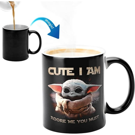 

Heat color changing mug WmanCok 11 oz magic ceramic cup for coffee tea milk YoDa Baby image revealed when hot liquid is added