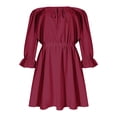 thumbnail image 4 of DYMADE Women Solid Color Lace Up Long Sleeve Ruffle High Waist Dress, 4 of 6