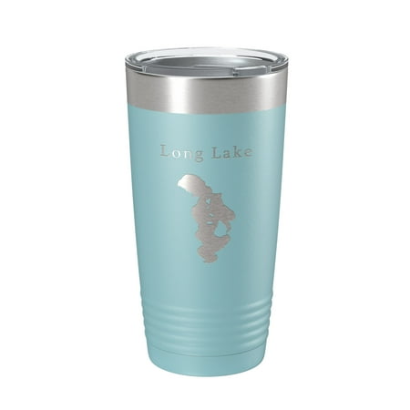 

Long Lake Map Tumbler Travel Mug Insulated Laser Engraved Coffee Cup Grand Traverse County Michigan 20 oz Light Blue