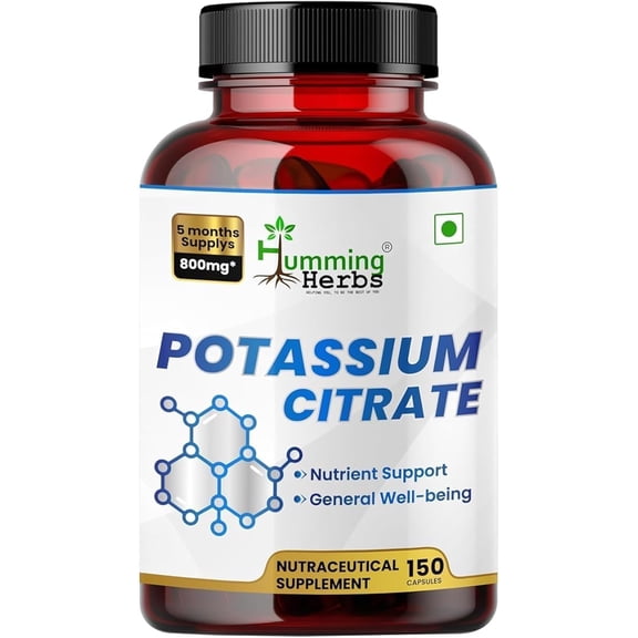Humming Herbs Potassium Citrate 800mg (306mg Elemental Potassium) | 150 Vegan Capsules | Dietary Supplement