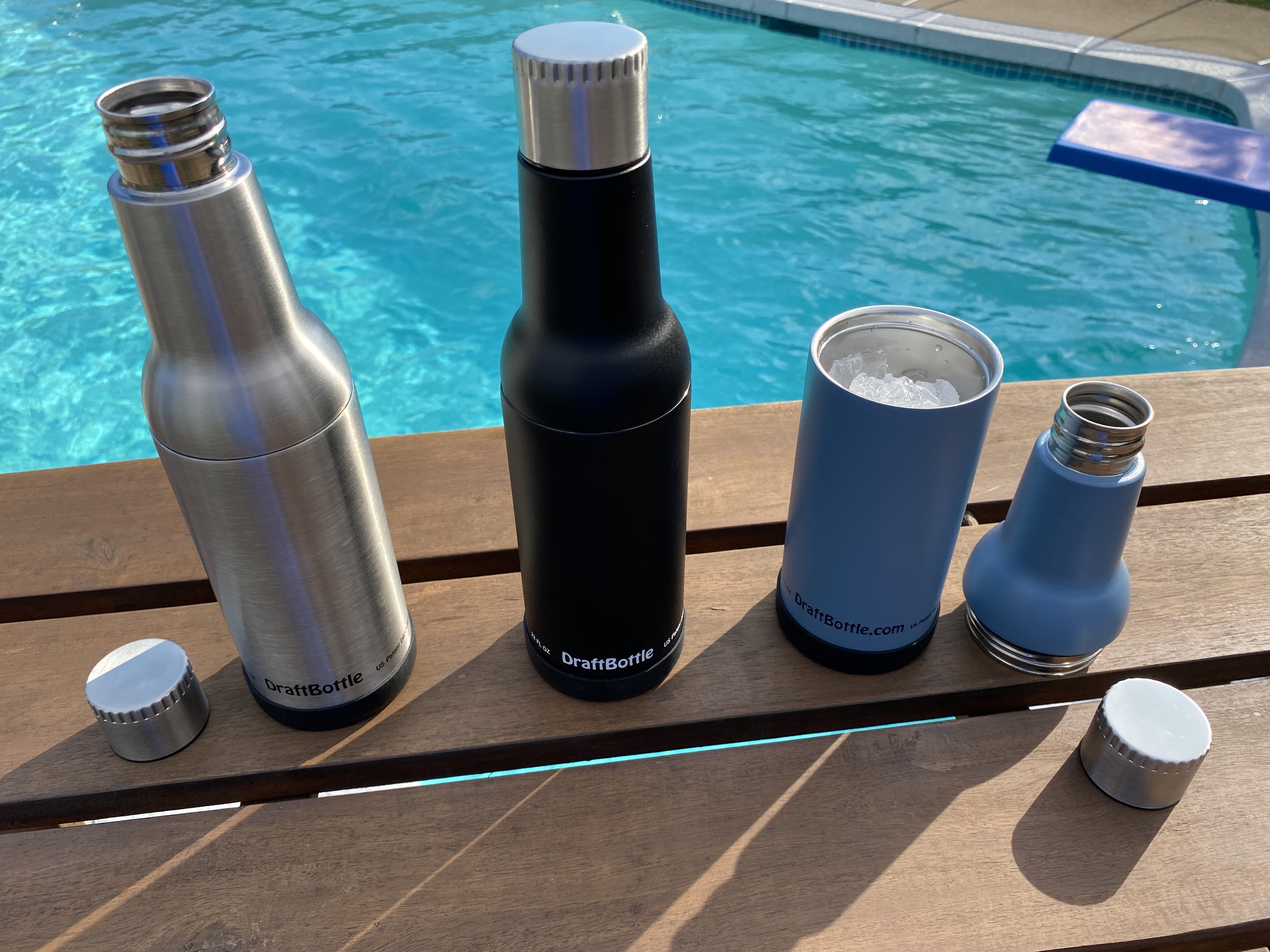 DraftBottle Brushed Stainless Steel Insulated Re-Usable Detachable Bottle with Silicone Bottom 22oz