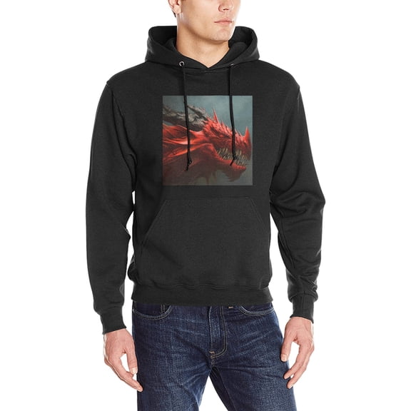 Unisex Graphic Hoodie Sweatshirt - Red Dragon - Black - Long Sleeve