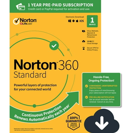 NORTON 360 STANDARD, 1-Year Subscription, 1 DEVICE, PC, MAC Digital Download - Walmart.com