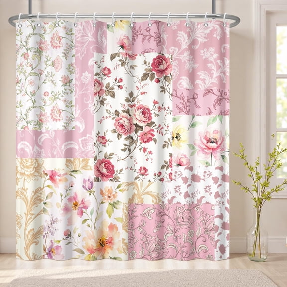 Blue Watercolor Flower Leaf Shower Curtain 71x71 inches