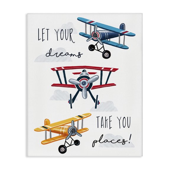 Stupell Industries Contemporary Let Your Dreams Take You Places Phrase Airplanes Canvas Art, 16 x 20, by Elizabeth Tyndall