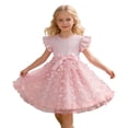 thumbnail image 2 of OOOUM Girls Flutter Sleeve Princess Dress Mesh Tiered Tulle Dress Elegant Fashionable Casual Summer Outfits Pink 5-6 Years, 2 of 7