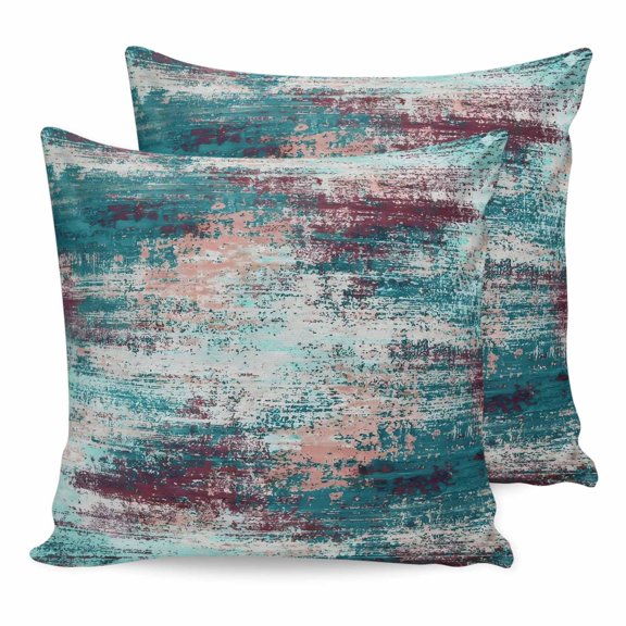 Pillow Covers 18x18 Set of 2, Vintage Bohemia Square Throw Pillow Covers for Couch/Sofa/Living Room, Abstract Minimalist Art Teal Red Decorative Soft Pillowcases for Couch Throw Pillows