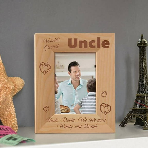World's Coolest Uncle Personalized Wooden Picture Frame 3 1/2" x 5" Brown (Vertical)