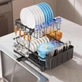 thumbnail image 1 of 2-Tier Dish Drying Rack with Drainboard, Large Capacity Dish Rack for Kitchen Counter, Adjustable 360° Rotating Drain Spout, Includes Utensil Holder & Cup Holder, Black, 1 of 5