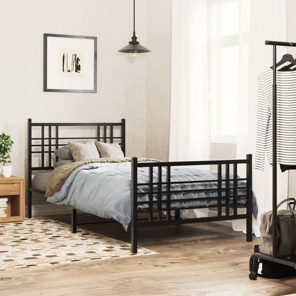 vidaXL Bed Frame with Headboard and Footboard, Black