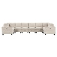 thumbnail image 2 of 8 Piece Modular Sectional Sofa with Storage Sepace, Corduroy Fabric Modern Couch with Side Pockets and Charging Ports, Large Sectional Sofa with Solid Frame for Living Room, Beige, 2 of 9