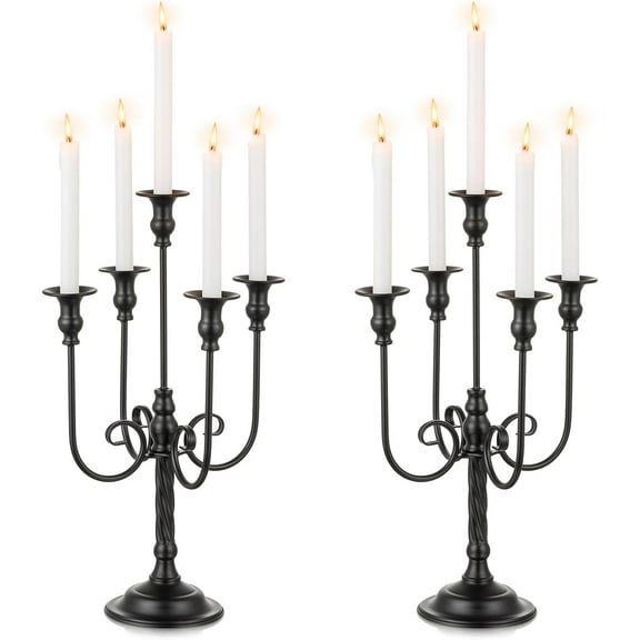 Black Candelabra Halloween Decorations: 20 Inches Gothic Candle Holder 5 Arm Metal Candlestick Stand for Table Fireplace Victorian Decor Set of 2