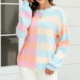 thumbnail image 4 of Riecok Plus Size Sweater for Women Long Sleeves Crewneck Striped Sweater Color Block Fall and Winter All-match Casual Fashion Sweaters Pink L, 4 of 6