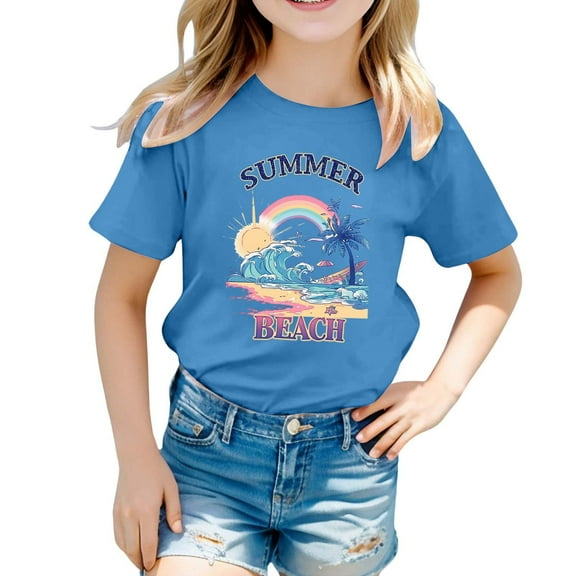 Short Sleeve Shirt for Girls Batik Printed School T Shirt Crewneck Girl Summer Outfits Outfits for Girls 6-7 Years Summer Clothes